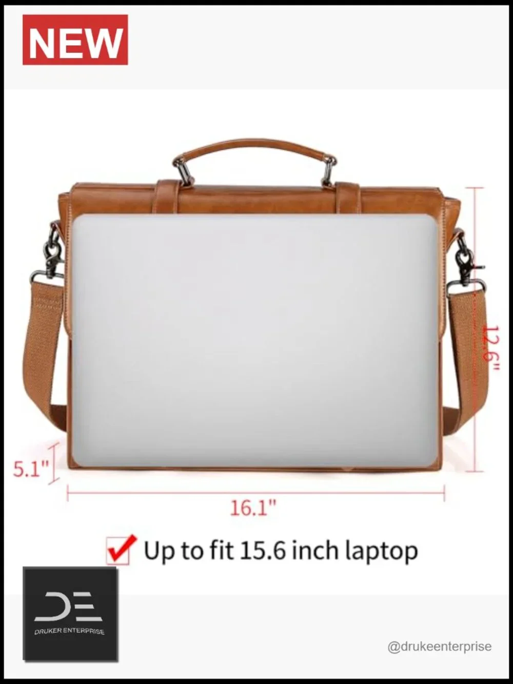 PU Leather Messenger Bag 15.6 Inch Laptop Briefcase Vintage Satchel